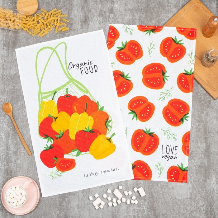 Набор полотенец кухонных «Love vegan» | Organic food | Доляна