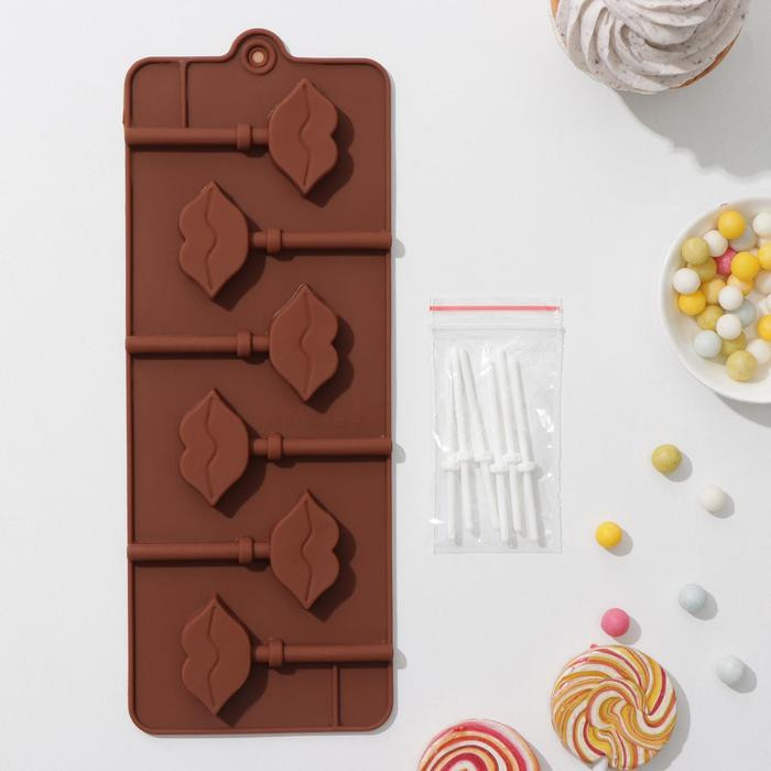 Форма силиконовая для для леденцов, с палочками «Поцелуй» | Силиконовые формы для леденцов плоские | Доляна