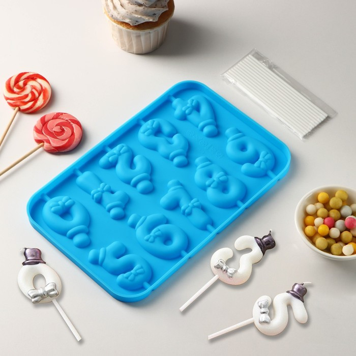 Форма силиконовая для для леденцов, с палочками «Цифры-мальчики» | Силиконовые формы для леденцов 3D | Доляна