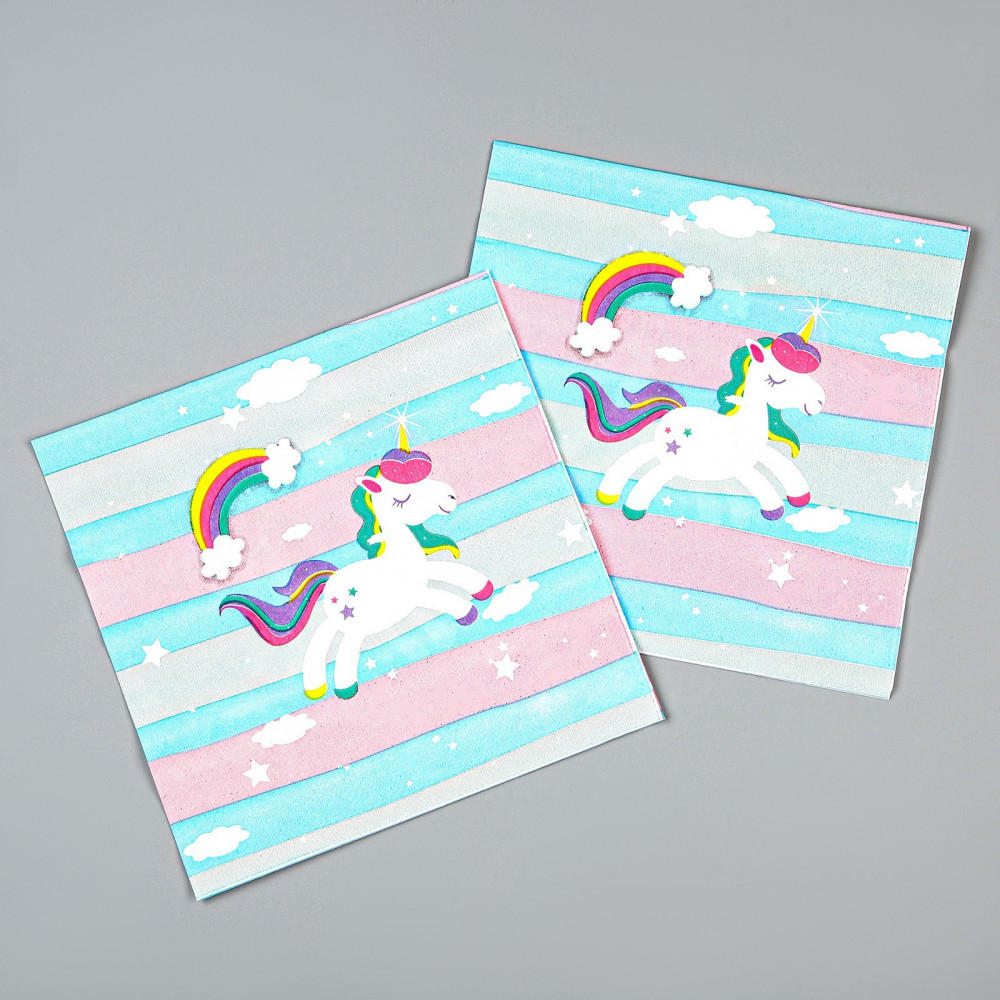 Салфетки бумажные «Радужный единорожка» | Сервировка стола. Единороги | Страна Карнавалия