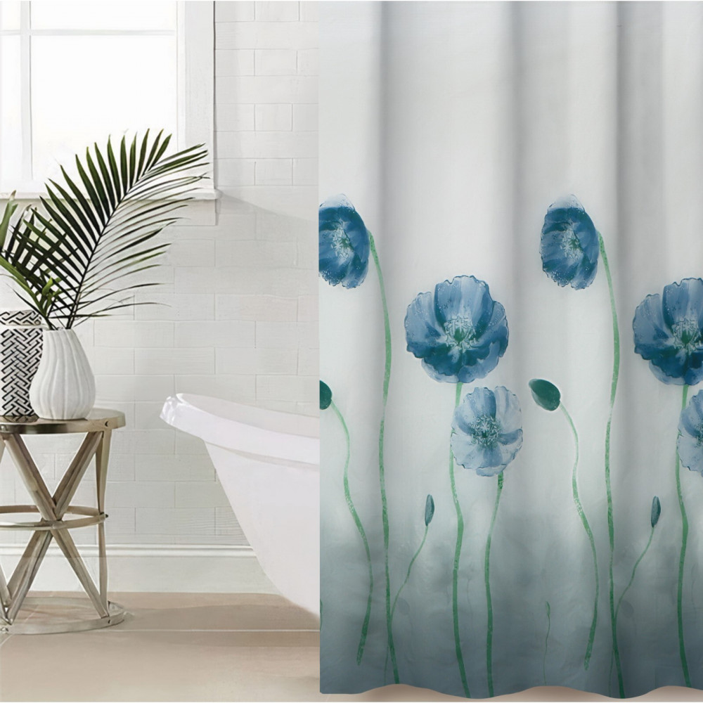 Штора для ванной «Синие маки» | Доляна
