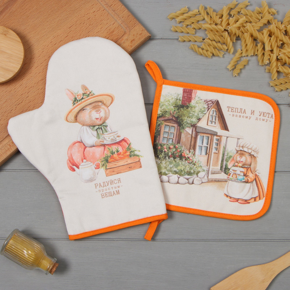 Набор прихваток «Кролики» | Кроличья ферма | Этель