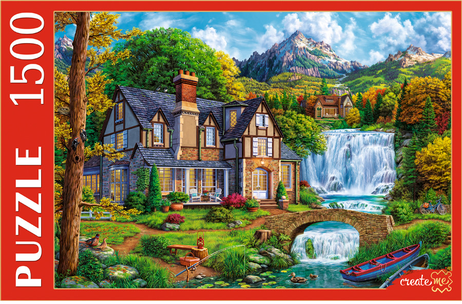 Пазл «Домик у большого водопада» | Рыжий кот