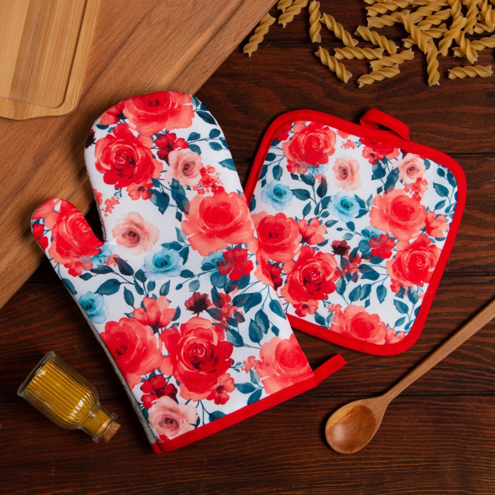 Набор прихваток «Розы» | Кухонный текстиль «Цветы» | Доляна