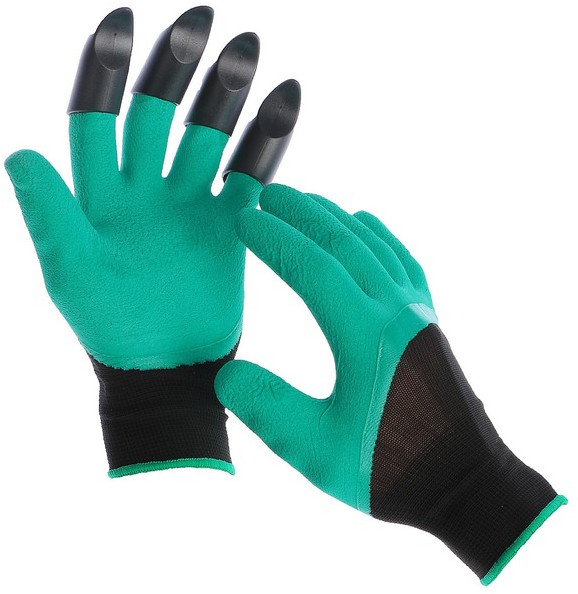 Перчатки нейлоновые с латексной пропиткой и когтями для левшей «Землеройки» | Greengo