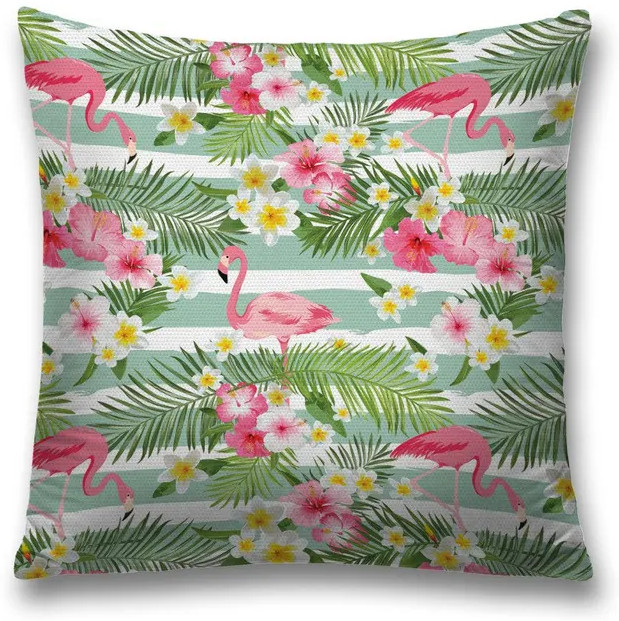 Наволочка декоративная «Фламинго с цветами» | Фламинго с цветами | JoyArty