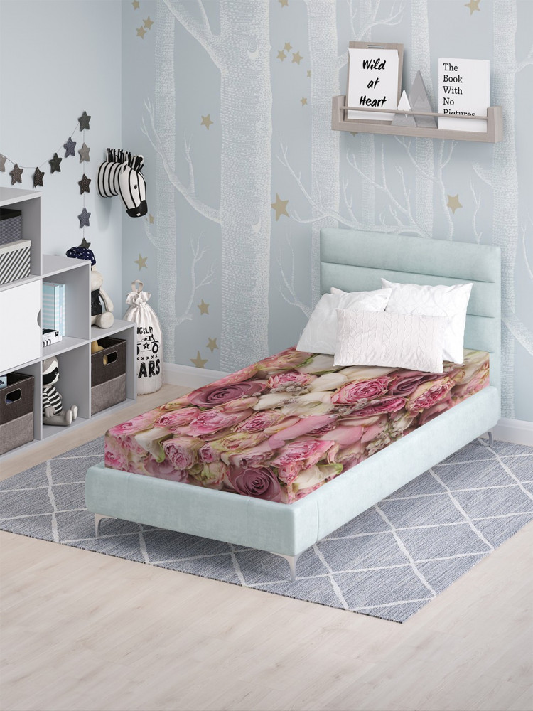 Простыня на резинке | Розовый букет | Ambesonne