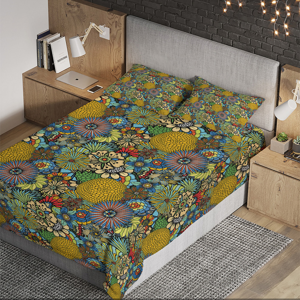 Покрывало стеганое с наволочками «Цветочный луг» | Ambesonne