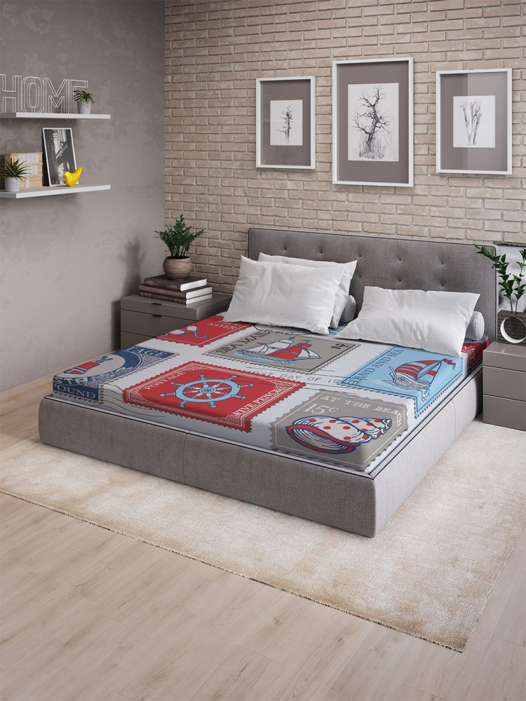 Простыня на резинке | Морские почтовые марки | Ambesonne