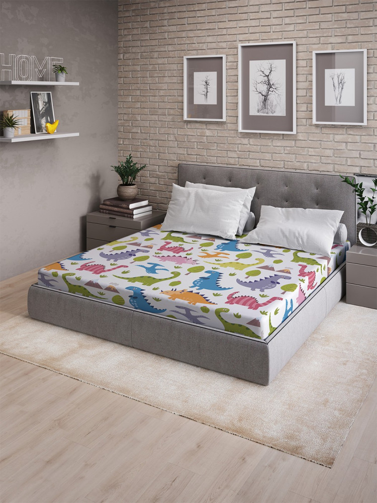 Простыня на резинке | Цветные динозавры | Ambesonne