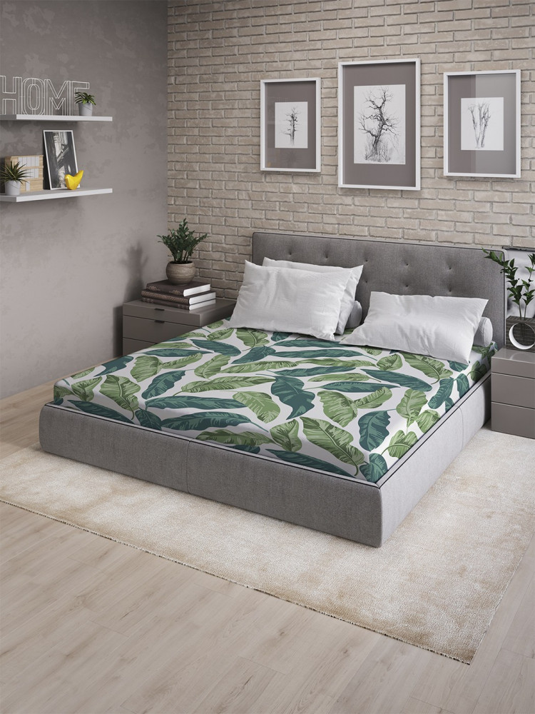 Простыня на резинке | Лиственная завеса | Ambesonne