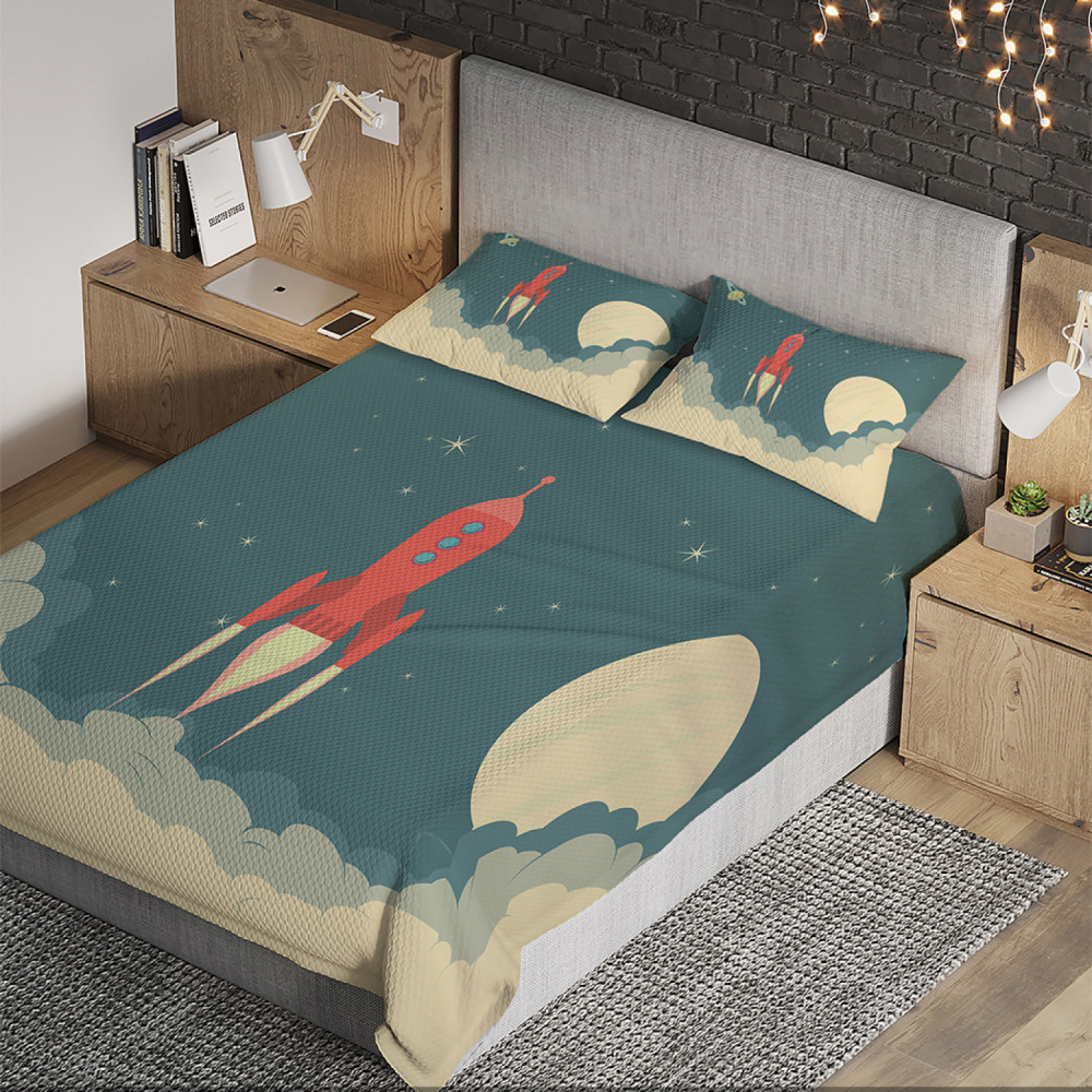 Покрывало стеганое с наволочками «Космическая ракета» | Ambesonne