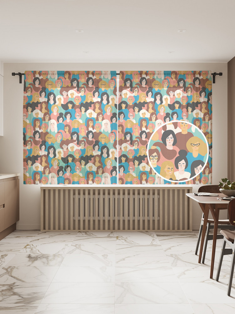 Комплект тюлей «Множество девушек» | Множество девушек | JoyArty