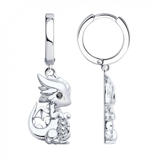 Серьги из серебра с фианитами и эмалью | SOKOLOV