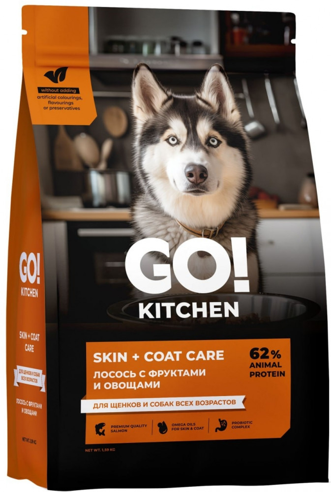 Корм сухой для щенков и собак с лососем, фруктами и овощами | Solutions Skin+Coat Care | Go!