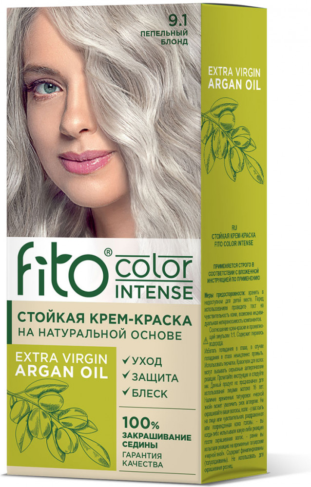 Крем-краска для волос, оттенок 9.1 Пепельный блонд | Fito color intense | Фитокосметик