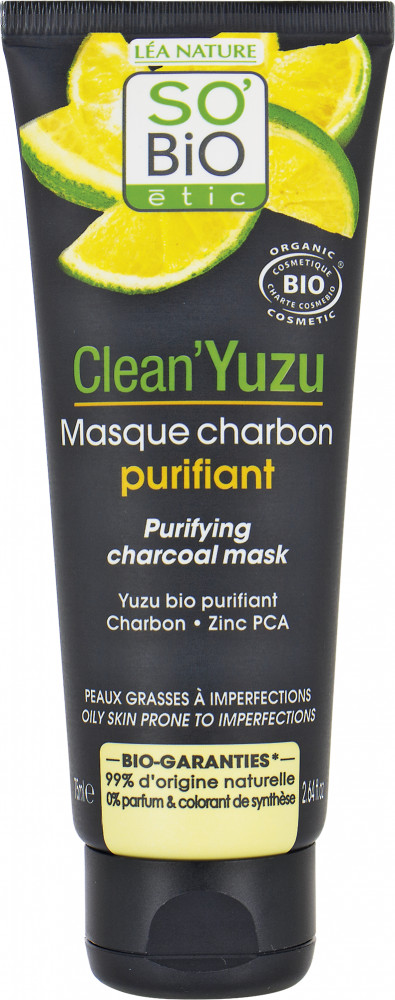 Маска для лица с углем и экстрактом плодов юдзу очищающая | SO'Bio étic
