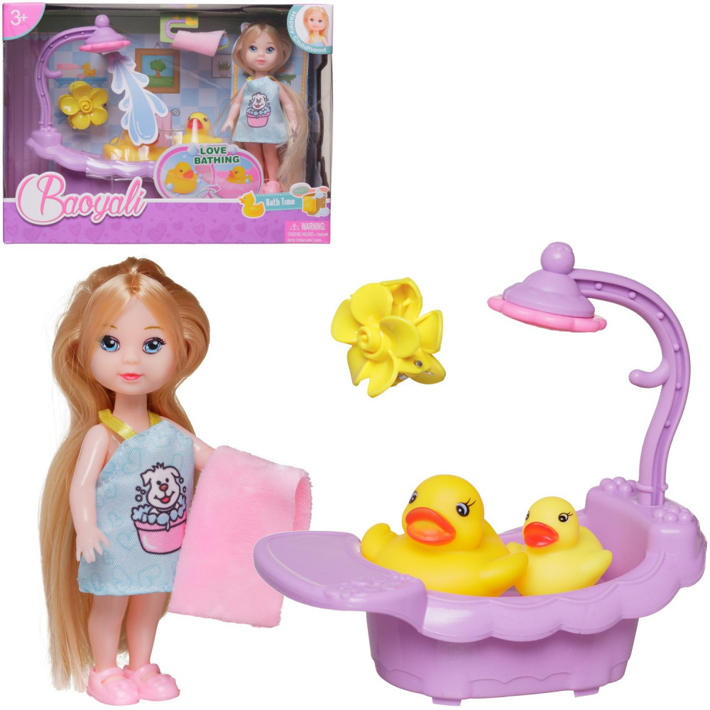 Набор игровой «Кукла в голубом платье в ванной комнате» | Junfa Toys