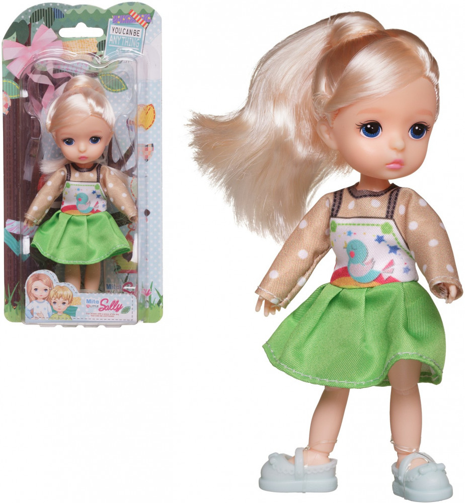 Кукла со стеклянными глазами в бело-зеленом платье | Junfa Toys