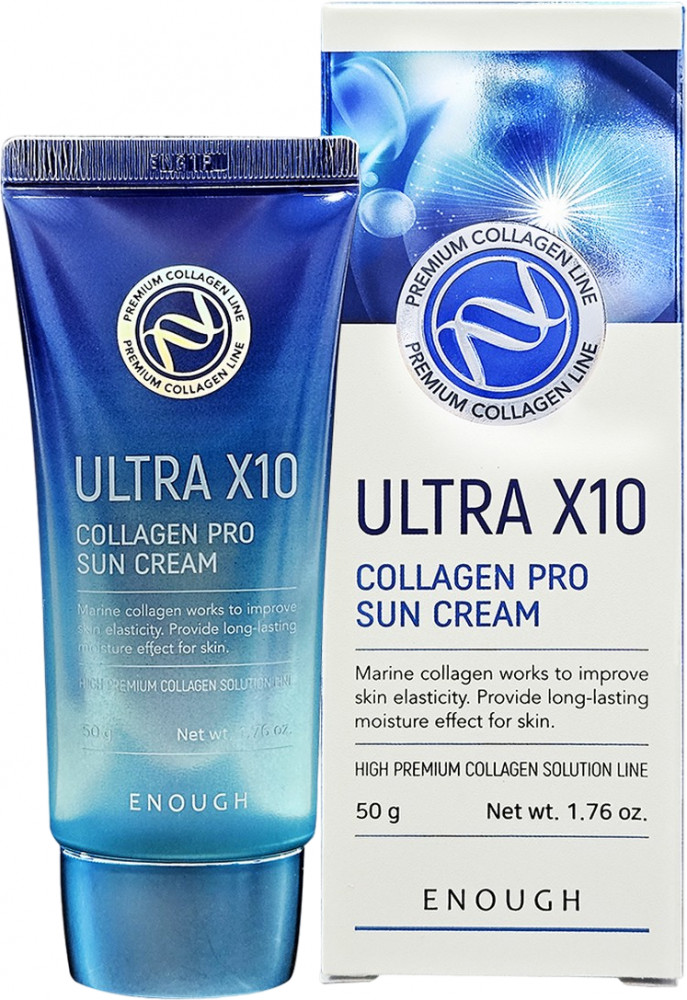 Крем для лица солнцезащитный с морским коллагеном «Ultra X10 Collagen Sun Cream» SPF 50 | Premium Collagen Line | Enough