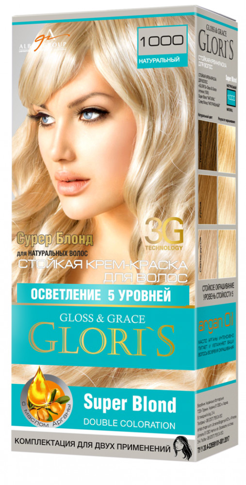 Крем-краска для волос «Glori's» 1000 Суперблонд Натуральный | Pirana