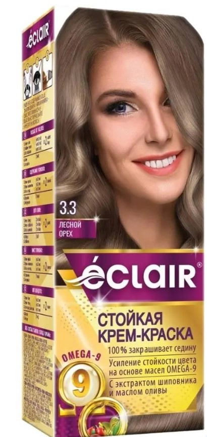 Стойкая крем-краска для волос «OMEGA-9» Лесной орех 3.3 | Eclair Cosmetic