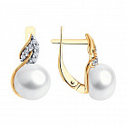 Серьги из золочёного серебра с жемчугом и фианитами