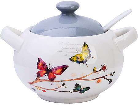 Сахарница с крышкой и ложкой «Бабочки в саду» | Бабочки в саду | Loraine