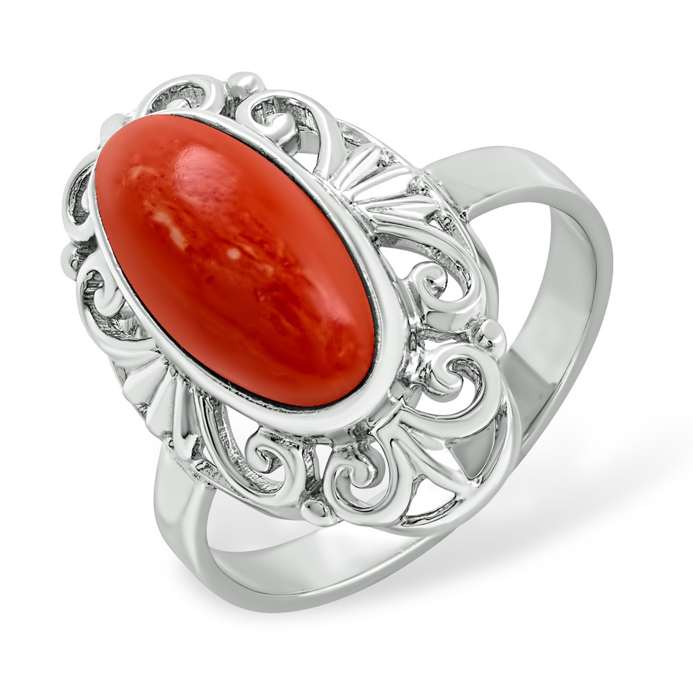 Кольцо из серебра с кораллом | Костромской ювелирный завод