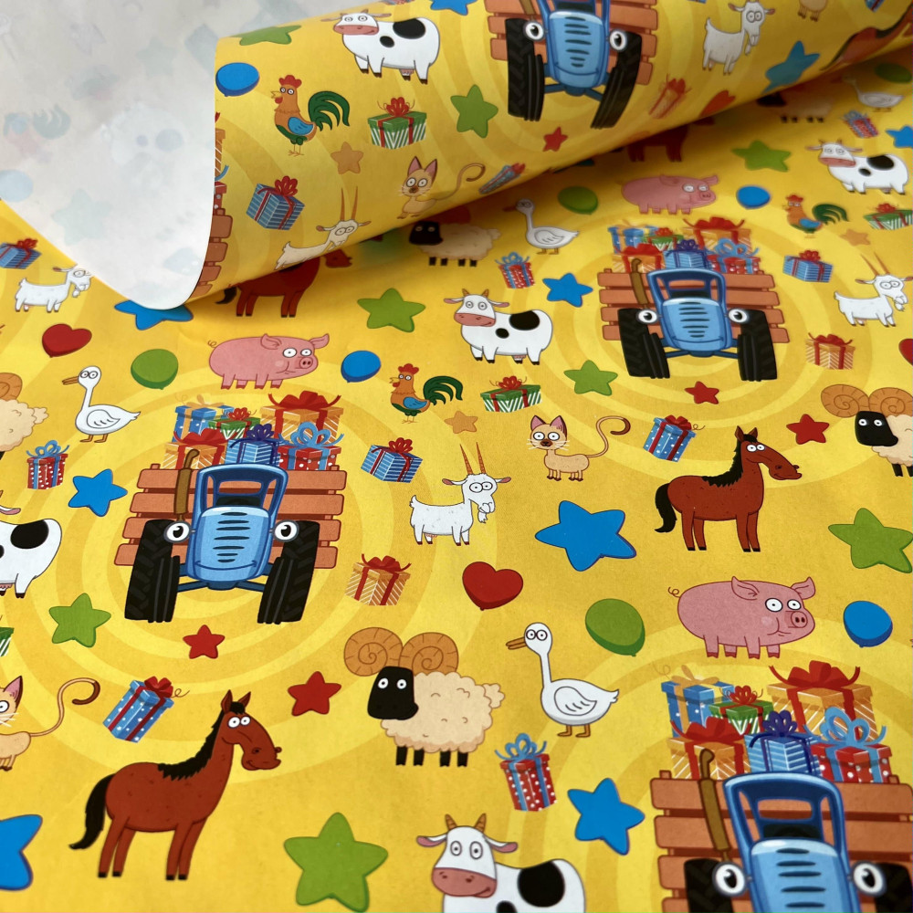 Бумага упаковочная «Синий трактор», желтый | Carrero creative homе