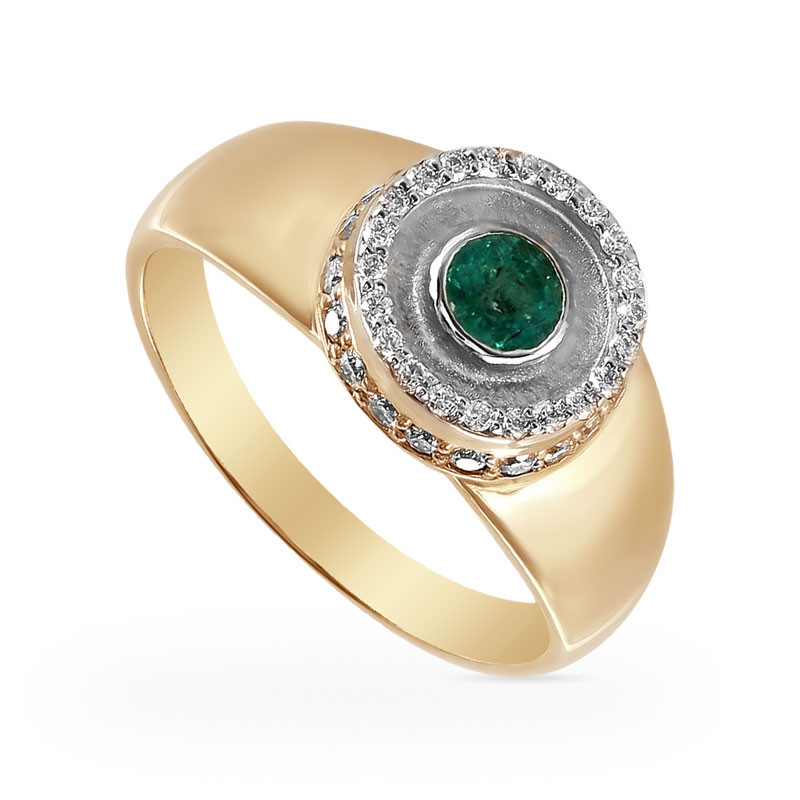 Кольцо из золота с бриллиантами и изумрудом | Алтын