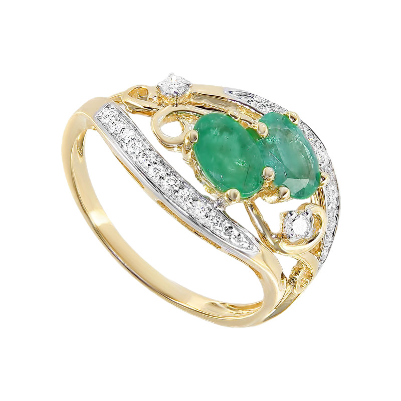 Кольцо из золота с бриллиантами и изумрудами | Алтын