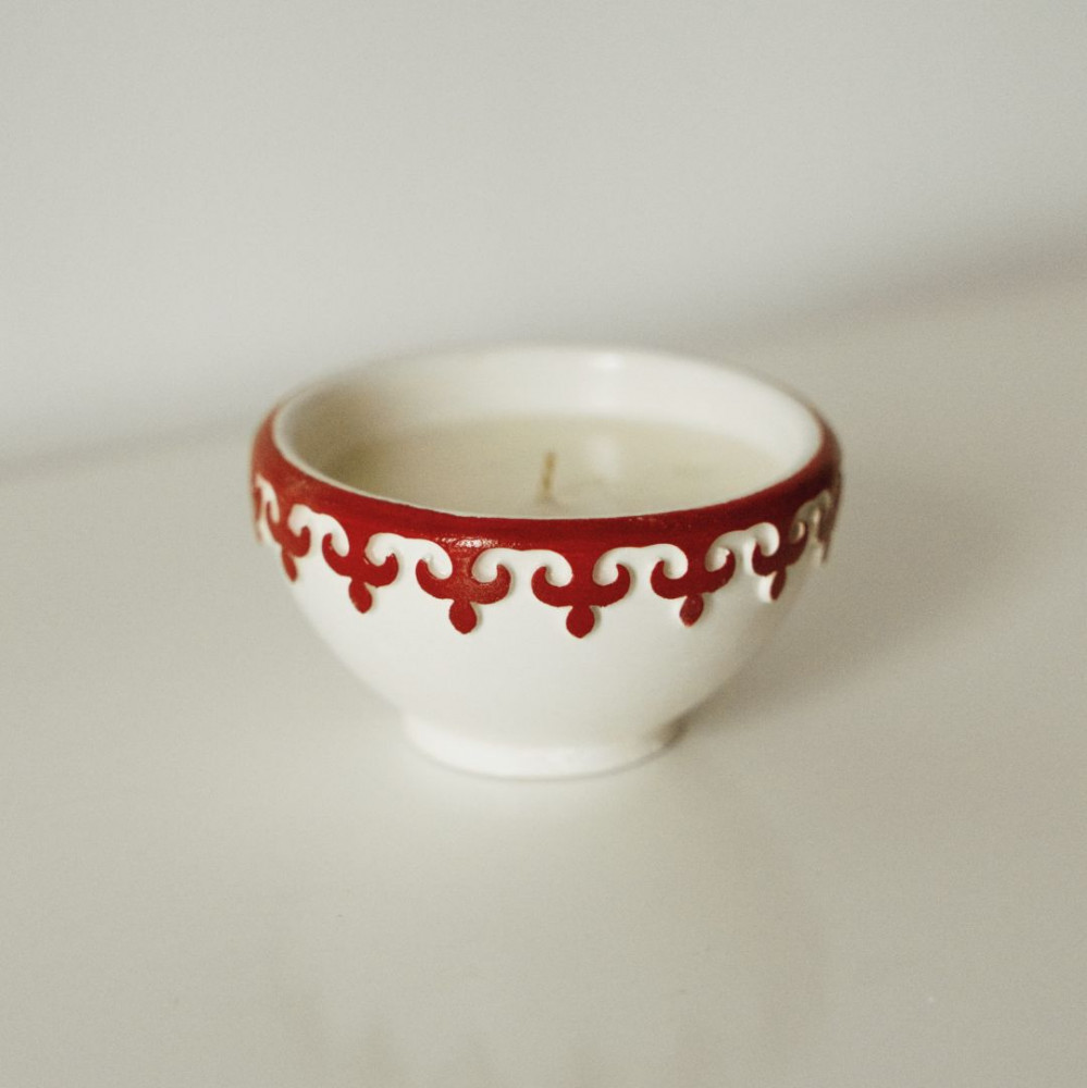 Свеча-пиала «Дымный уд», с красным орнаментом | Okami