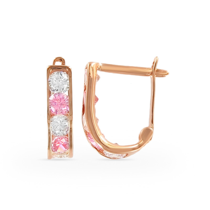 Серьги из золота с цирконами и рубинами | Алтын