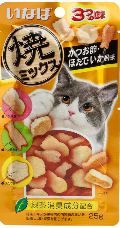 Лакомство для кошек cо вкусом кацуобуси, морского гребешка и кальмара | Inaba