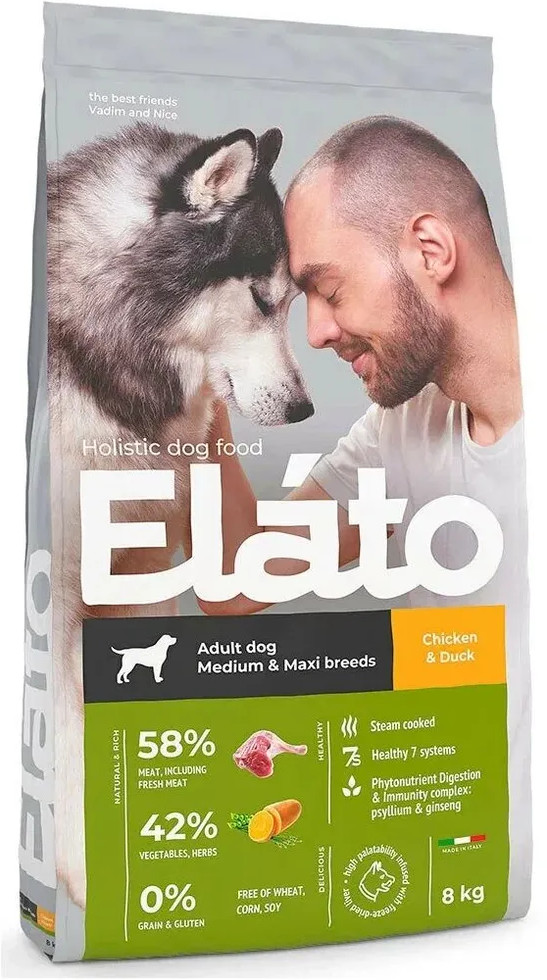 Корм для взрослых собак средних и крупных пород с курицей и уткой | Elato