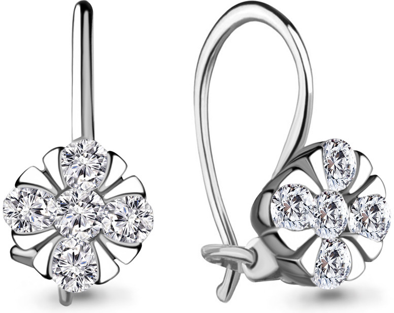 Серьги из серебра с фианитами | Happy | Aquamarine