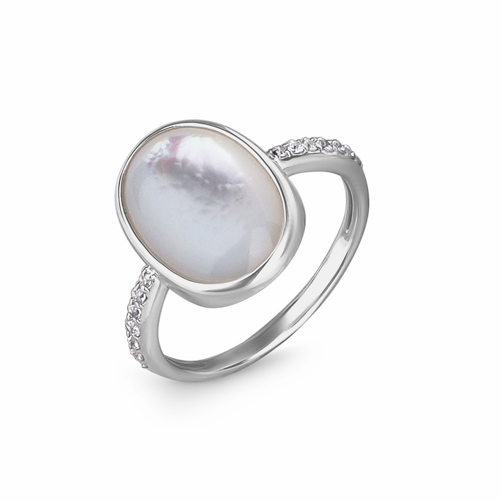 Кольцо из серебра с перламутром и фианитом | Костромской ювелирный завод