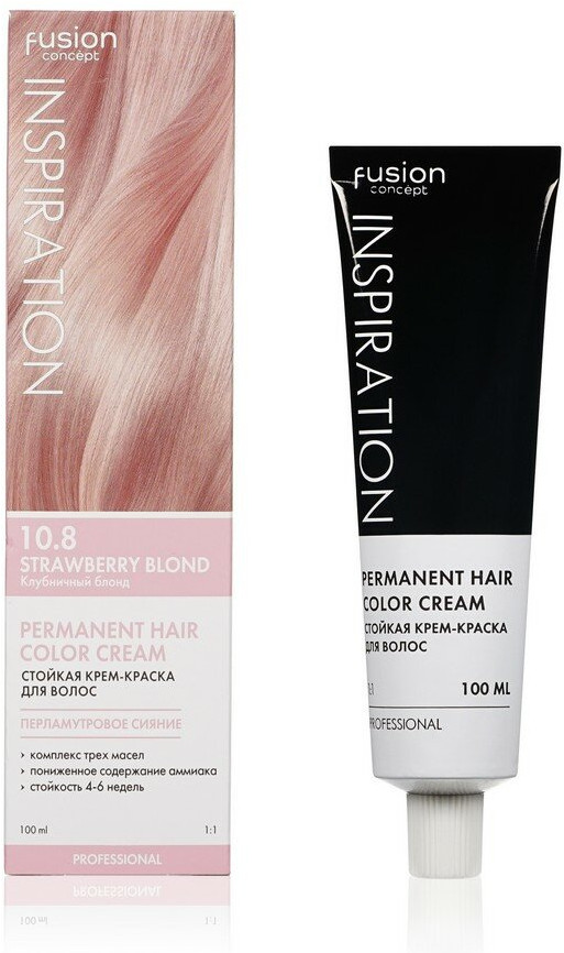 Крем-краска для волос «Inspiration», оттенок 10.8 Клубничный блонд | Fusion | Concept