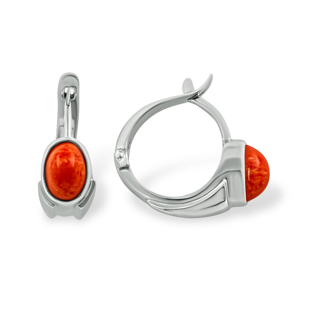 Серьги из серебра с кораллом | Костромской ювелирный завод