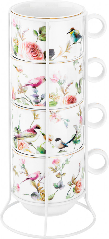 Набор кружек на металлической подставке «Певчие птички» | Певчие птички | Elan Gallery