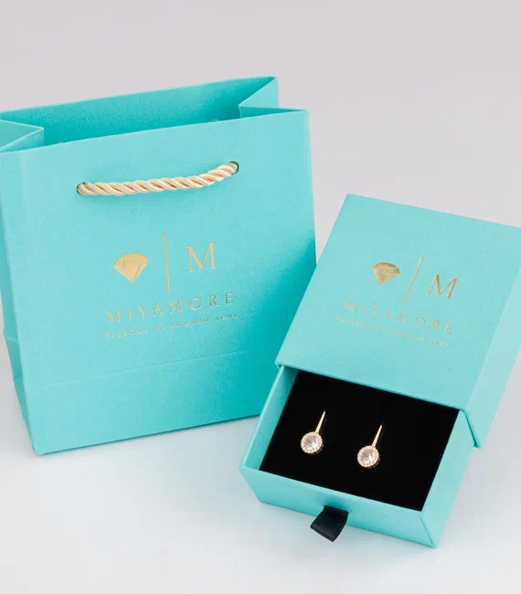 Серьги позолоченные с крупным камнем | MIYAMORE