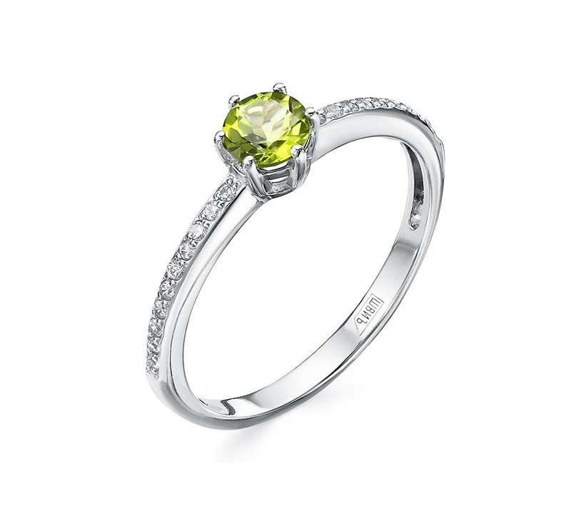 Кольцо из серебра с хризолитом и фианитами | Family Jewelry