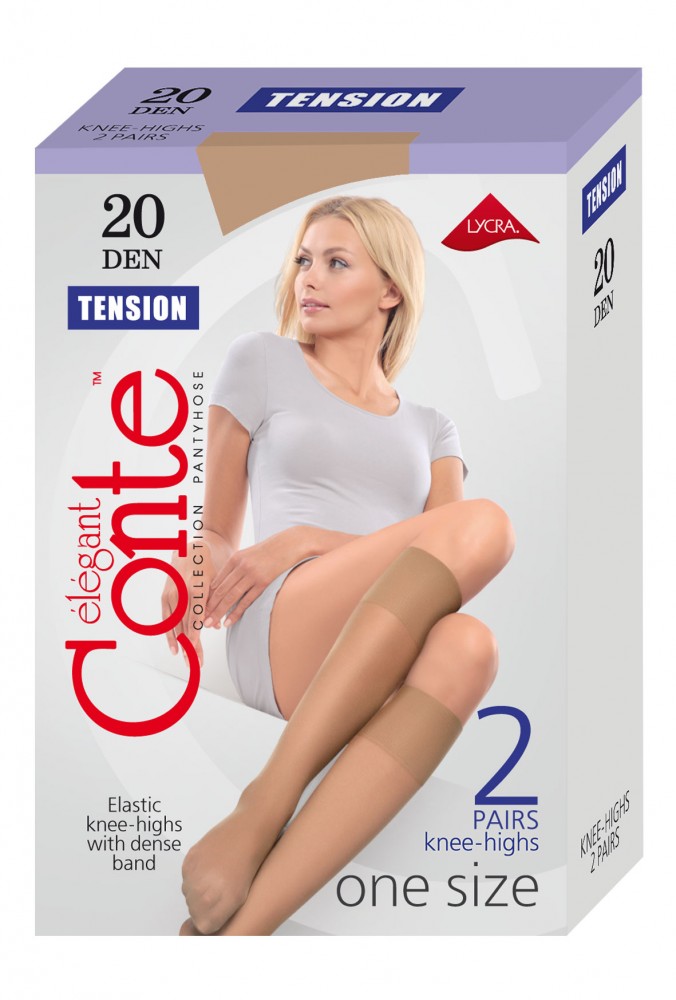 Гольфы женские "Tension" (nero, 20 Den), 2 пары | Conte Elegant