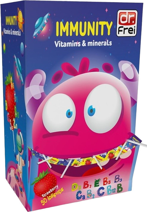 Набор леденцов с витаминами на палочке со вкусом клубники «Immunity Vitamins & minerals» | Dr. Frei