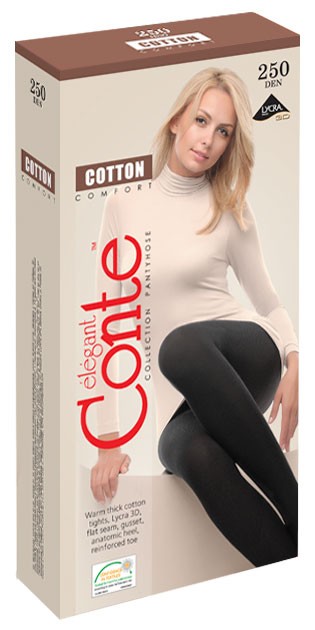 Хлопковые женские колготки "COTTON" (grafit, 250 DEN) | Conte Elegant