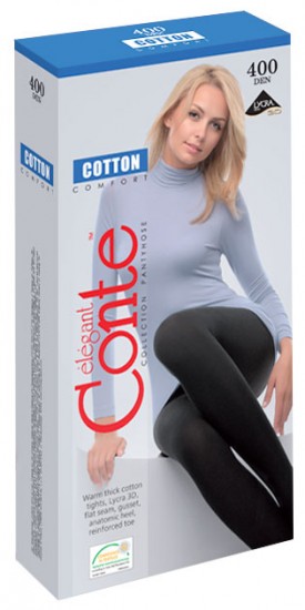 Хлопковые женские колготки "COTTON" (nero, 400 DEN)