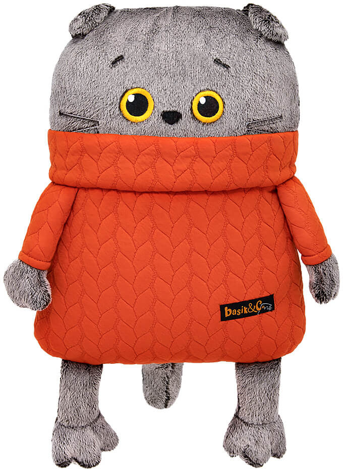 Игрушка мягкая-подушка «Кот Басик в свитере с косами» | Basik | Budi Basa