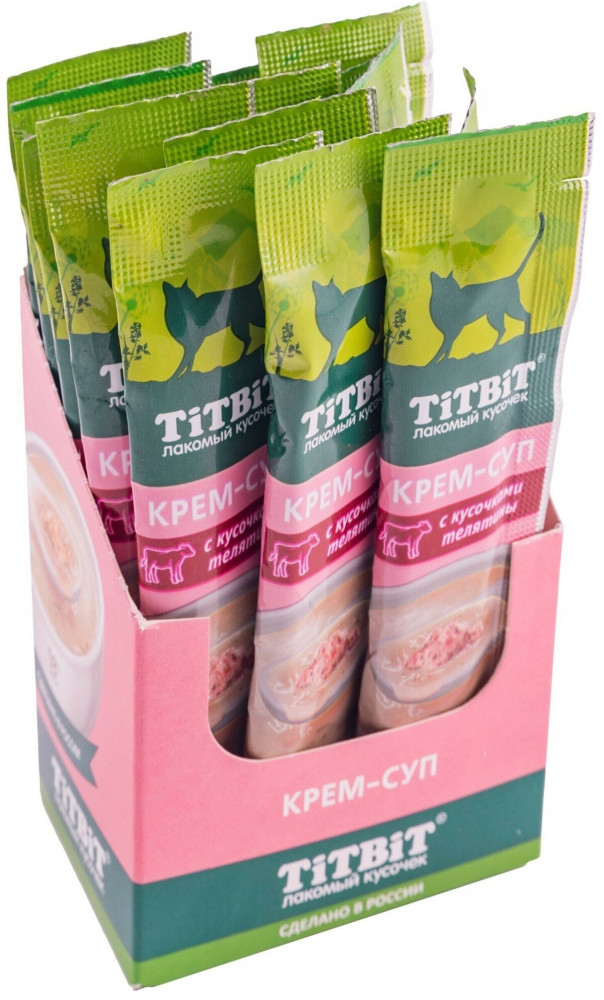Набор крем-супов для кошек с кусочками телятины | Лакомый кусочек | TiTBiT