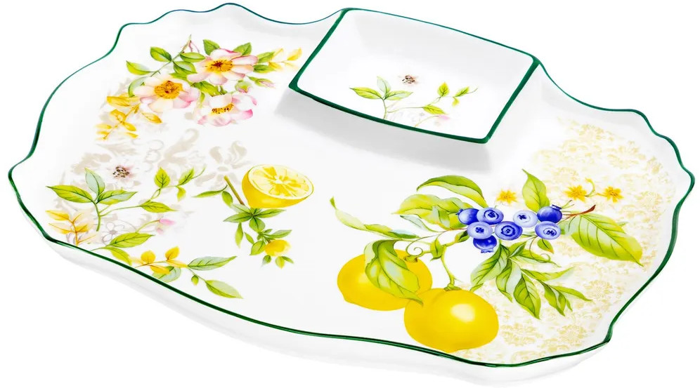 Блюдо для шашлыка с соусницей «Лимоны» | New Bone China | Elan Gallery